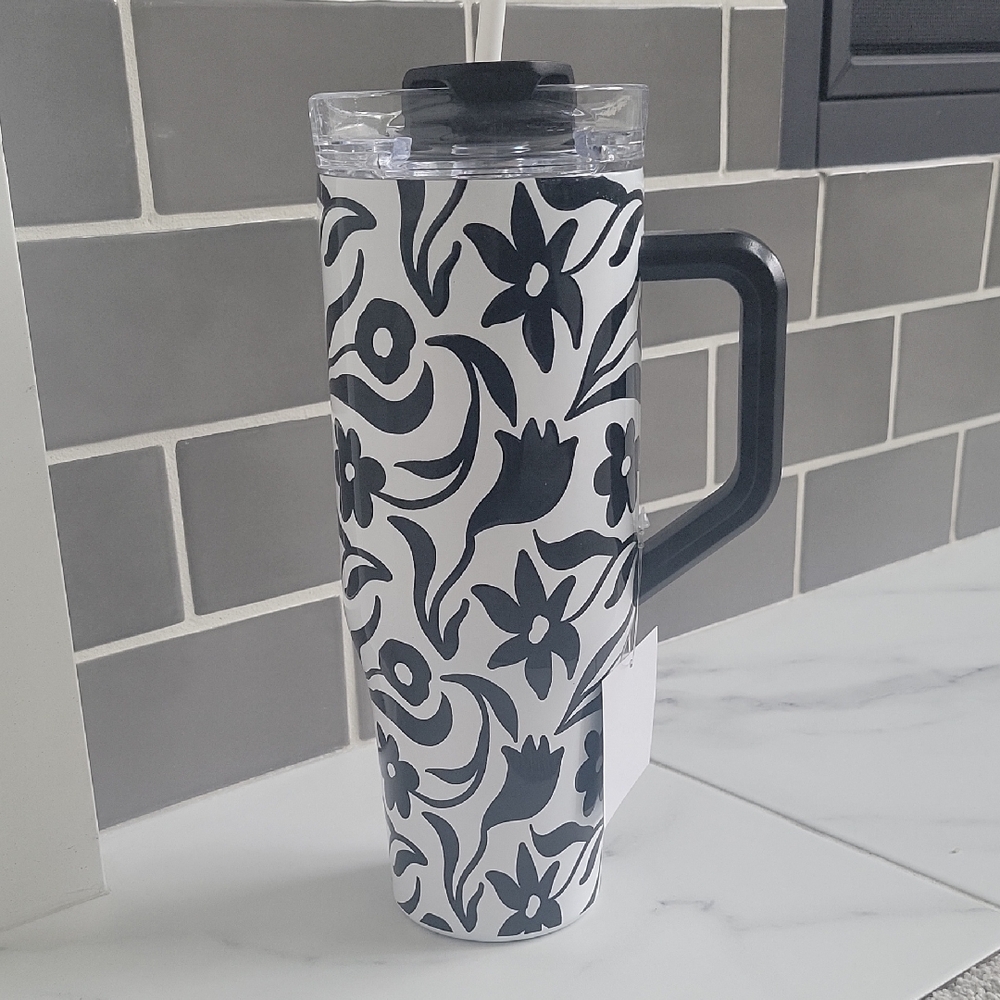 Hobby Lobby Black and White Floral Tumbler